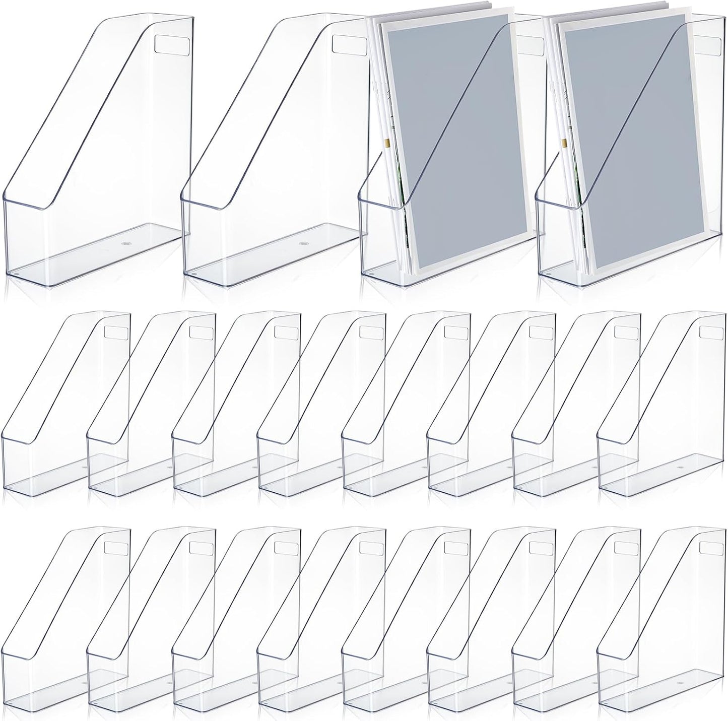 6 Pcs Clear Acrylic Magazine File Holder Plastic Desk Organizer with Handle Basics Vertical Magazine Rack Desk Folder Document Storage Organizer for Home Office School Work Study Desktop Supplies