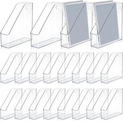 6 Pcs Clear Acrylic Magazine File Holder Plastic Desk Organizer with Handle Basics Vertical Magazine Rack Desk Folder Document Storage Organizer for Home Office School Work Study Desktop Supplies