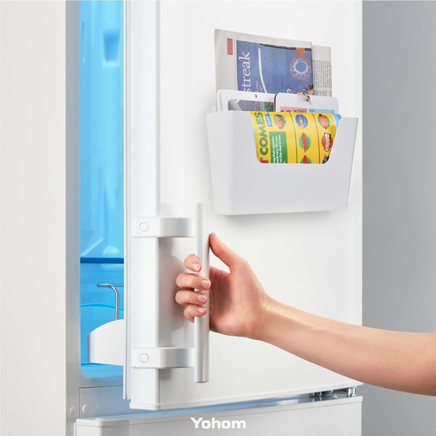 YOHOM No Drilling File Holder Wall Mails Magazines Organizer Adhesive Door Mount, Single Pocket(WHITE, 1 PCS)