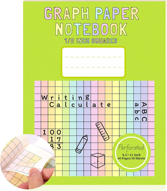 3 Pack 8.5×11 Colored Graph Paper Pad Math Graph Notebook Grid Paper 1/2 Inch Squares Large Quad Ruled Grid Composition Book Double Sided Graph Paper Colored Grid Notebook For Kids School Supplies