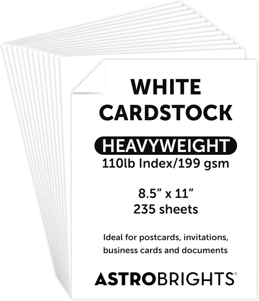Premium Astrobrights White Cardstock, 8.5" x 11", 110 lb. Index, 94 Brightness, 235 Sheets - More Sheets, Heavyweight Astro White Card Stock for Invitations, Business Cards, Crafts and Printing