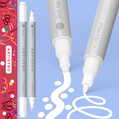 ARTISTRO 2 Red Dual-Tip Acrylic Paint Pens - Multisurface Markers for Glass, Rock, Fabric, Wood, Plastic & More - 1 mm Fine & Brush Tips