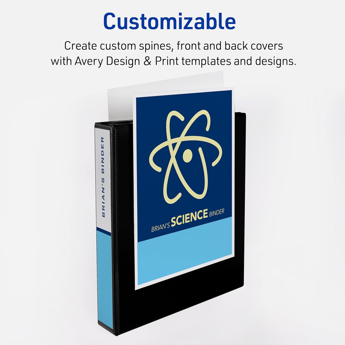 Avery Heavy-Duty View 3 Ring Binder, 2 Inch One Touch Slant Rings, 530-Sheet Capacity, DuraHinge, 2.8 Inch Wide Spine, Customizable Clear Cover and Spine, 1 White Binder (79792)
