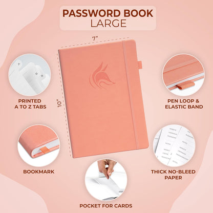 Clever Fox Password Book with alphabetical tabs. Internet Address Organizer Logbook. Small Pocket Password Keeper for Website Logins (Orange)
