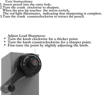 Premium Desktop Manual Pencil Sharpener, Desk Mount Design with Metal Clamp, Alloy Steel Hob，Hand Crank Operation, Silver and Gray