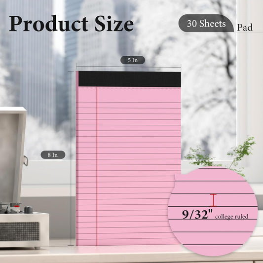 Nichela 6 Pack Legal Pads 8.5 x 11 Colored Note Pads 8.5 x 11 Pink Notepad Perforated Writing Pads 8.5 x 11 Lined Paper Pads of Paper Wide Ruled 30 Sheets Notebook To Do List for School, Office, Home