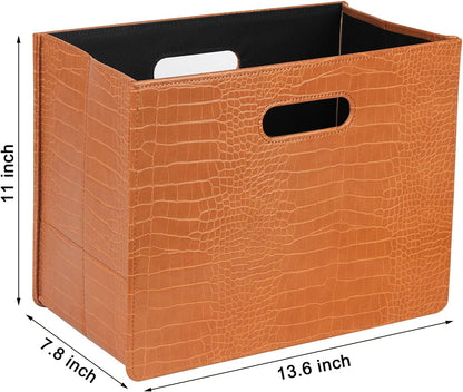 HofferRuffer Magazine Basket Holder, Foldable Magazine Rack, Document File Holder Organizer, File Folder, Newspaper Storage Bin Organizer for Home or Office (Brown)