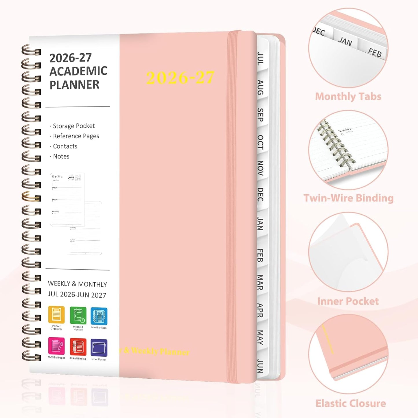 Planner 2026-2027, Weekly and Monthly Academic Year Calendar Planner, July 2026 - June 2027, Daily Agenda Book for Office School Supplies, A5(6.3'' x 8.5'')