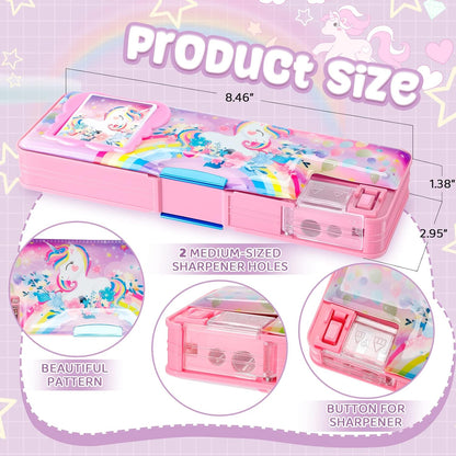 Henoyso Multifunctional Pencil Box for Girls Butterfly Pencil Case with Calculator and Sharpener Cool Cute Pencilcase School Supplies Essentials Christmas Birthday Gift Present for Kids Teens
