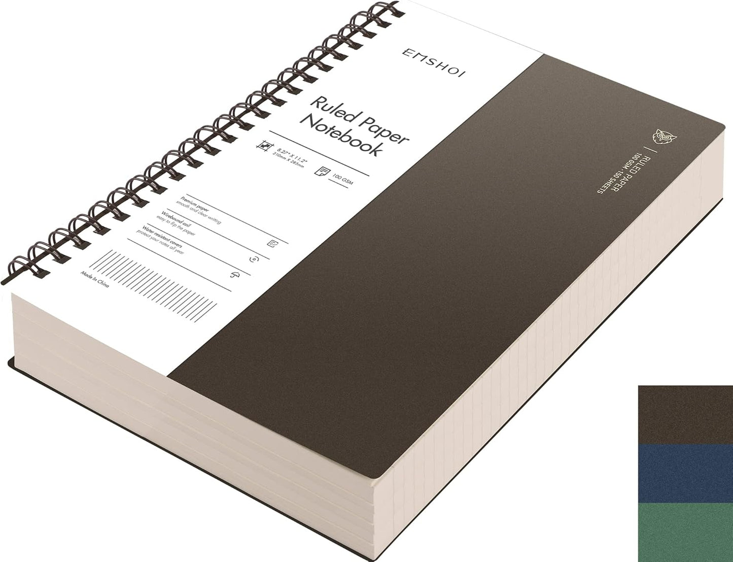 EMSHOI A5 Spiral Notebook College Ruled Lined Journal, Small 5.7" X 8.22", 300 Pages/150 Sheets, 100gsm Thick Paper, Waterproof Hardcover, for Office School Women Men Work Writing Notes, Blue