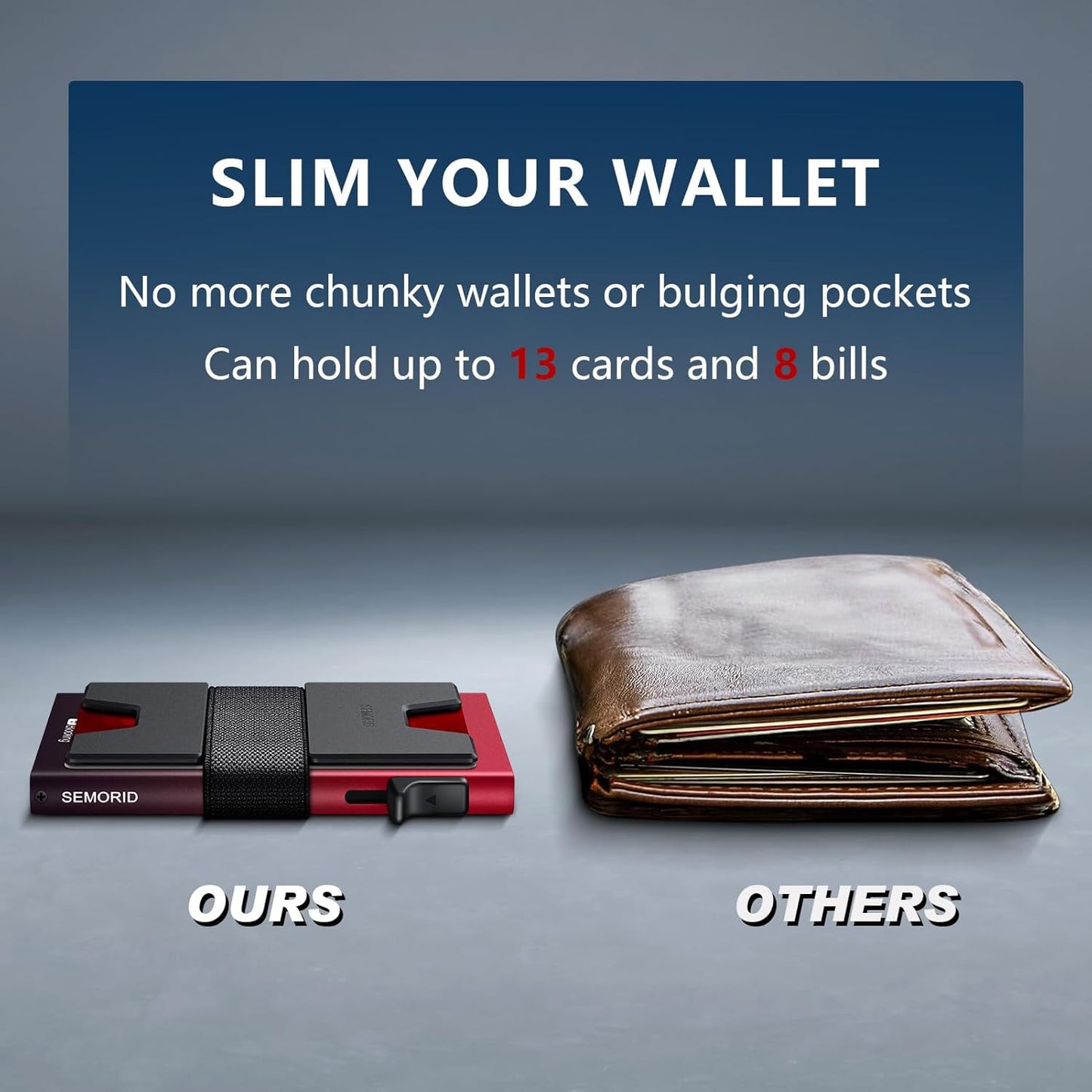 SEMORID Slim Aluminum Card Holder Wallet for Men, Durable Expandable Backplate, RFID Blocking Minimalist Metal Pop Up Wallet, Holds 12+ Cards Plus Cash (Black)