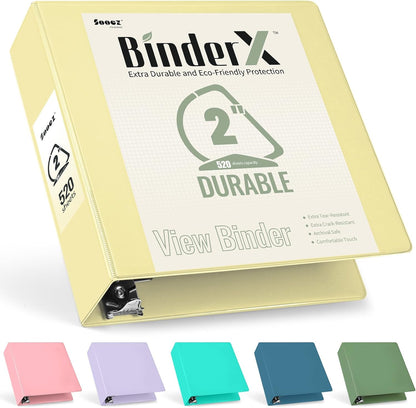 Sooez BinderX Extra Durable 3 Inch 3 Ring Binder, D-Ring Large Binders, Holds 670 Sheets of 8.5x11 Paper, Customizable View Cover with Inside Pockets, Heavy Duty 3 Ring Binder for School, Grey Blue