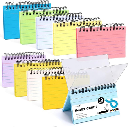 Koogel 500PCS Index Cards 3x5, Colored Ruled Index Cards with Rings for Back to School, Flashcards Heavy Notecards with Waterproof Covers for Studying School College To Do List Supplies, 5 Colors