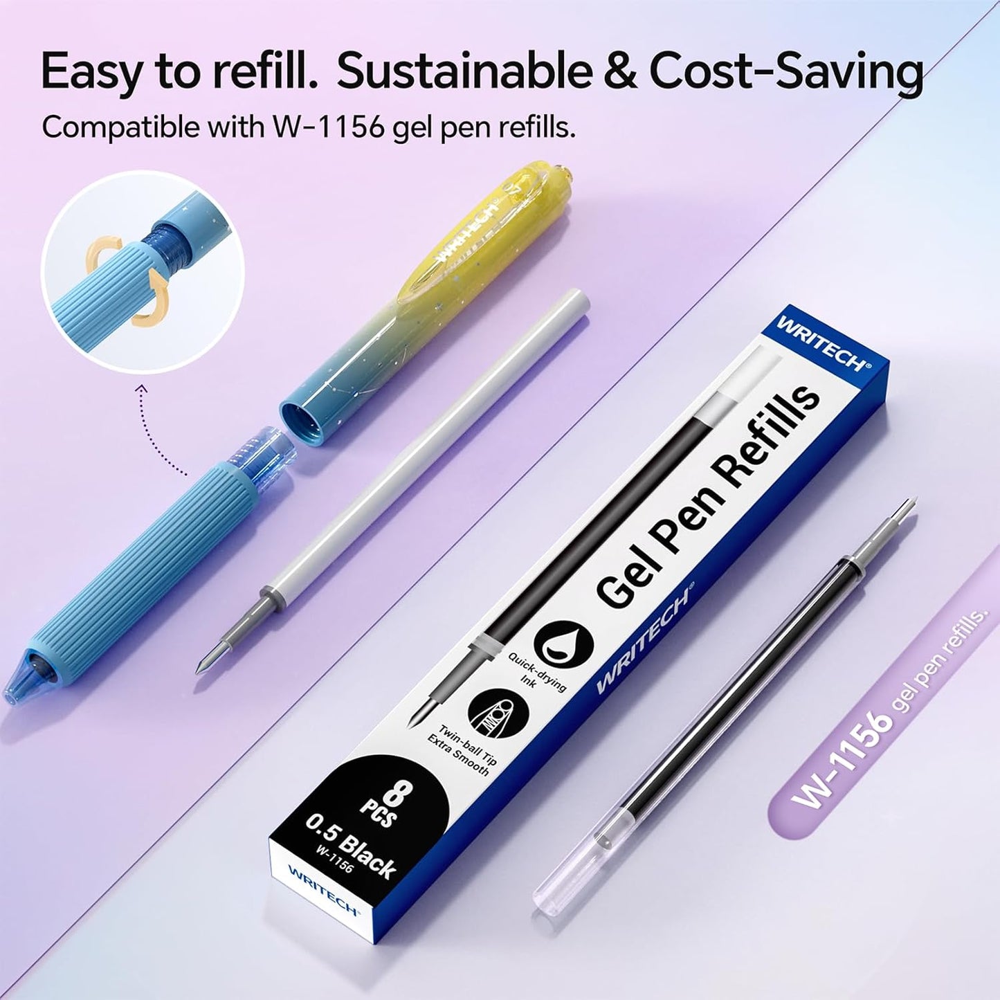 WRITECH Gel Pens Fine Point: Nebula Pen Set 0.7mm Black Ink Retractable 6ct Medium Point Smooth Writing with Aesthetic Gradient Color Barrel for Journaling Note Taking Silent Click No Smear