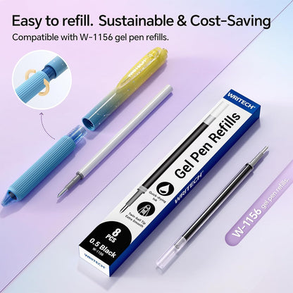 WRITECH Gel Pens Fine Point: Nebula Pen Set 0.7mm Black Ink Retractable 6ct Medium Point Smooth Writing with Aesthetic Gradient Color Barrel for Journaling Note Taking Silent Click No Smear