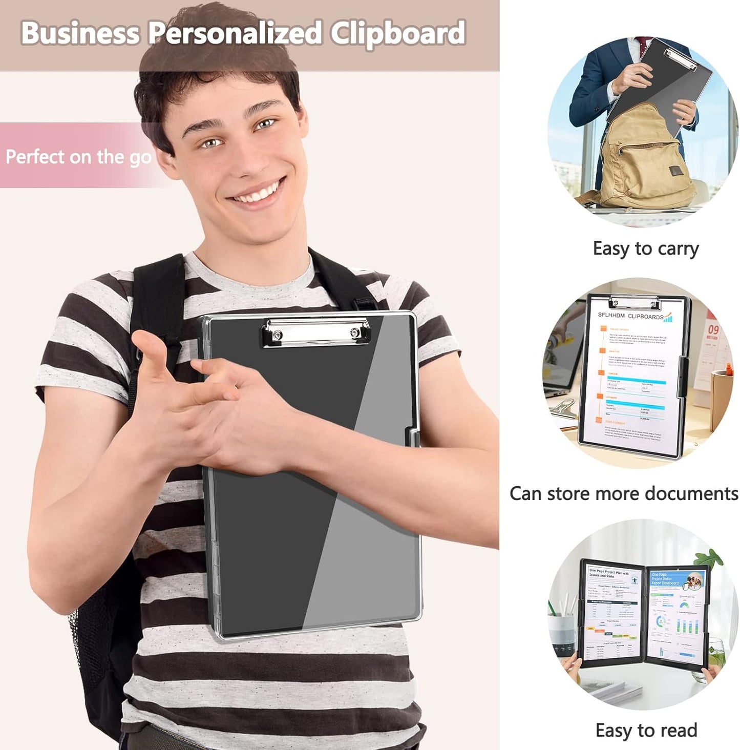 SFLHHDM Clipboard with Storage,Heavy Duty Clip Boards 8.5x11 with 2 Storage Case,Clear Visible Panel Storage Clipboards,Side Opening Nursing Clipboard Folder for Office Supplies-Light Purple