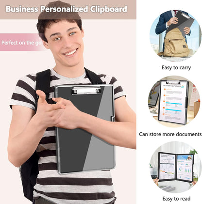 SFLHHDM Clipboard with Storage,Heavy Duty Clip Boards 8.5x11 with 2 Storage Case,Clear Visible Panel Storage Clipboards,Side Opening Nursing Clipboard Folder for Office Supplies-Light Purple