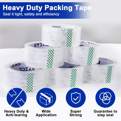 RAZCC Packing Tape, 18 Rolls Clear Heavy Duty Packaging Tape with Dispensers for Packing, Shipping, Moving and Mailing, Thicker Sealing Tape-1.88" x 65 Yards Per Roll, 1170 Total Yards