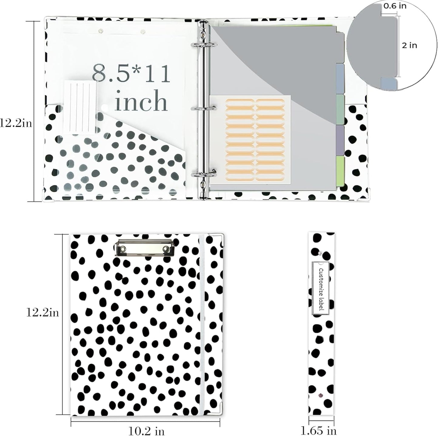 3 Ring Binder 1 Inch, Three Ring Binders Organizer with Clipboard, 5-Tabs Pockets Dividers, Plastic Folder, 18 Divider Stikers, BVSSX Pretty Binder with Pen Loop (Black Weeds, Letter Size)