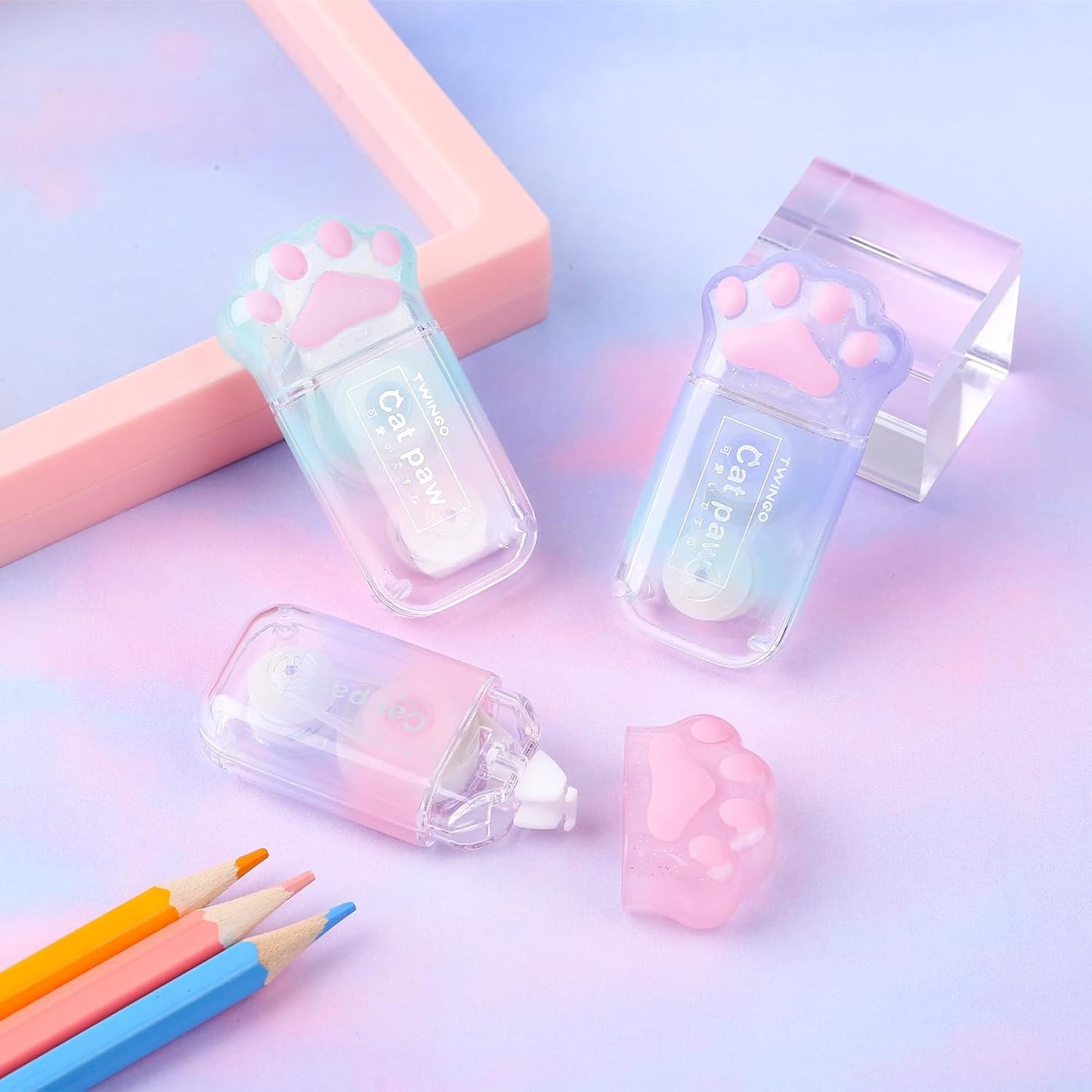 3 Pack White Out Correction Tape, Cute Mini Correction Tape, Kawaii Cat Paw White Out Tape for Cat Lovers Students and School Office Supplies