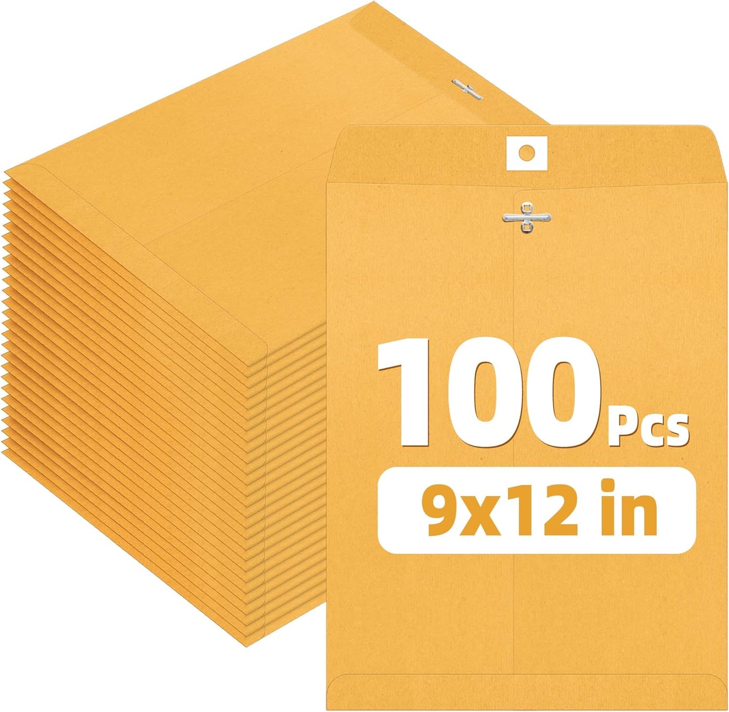 SUNEE Envelops, 9"x12" Brown Kraft Envelopes with Clasp Closure, 28-lb Paper Mailing Envelopes, 100 Count, Great for Filing, Storing or Mailing Documents