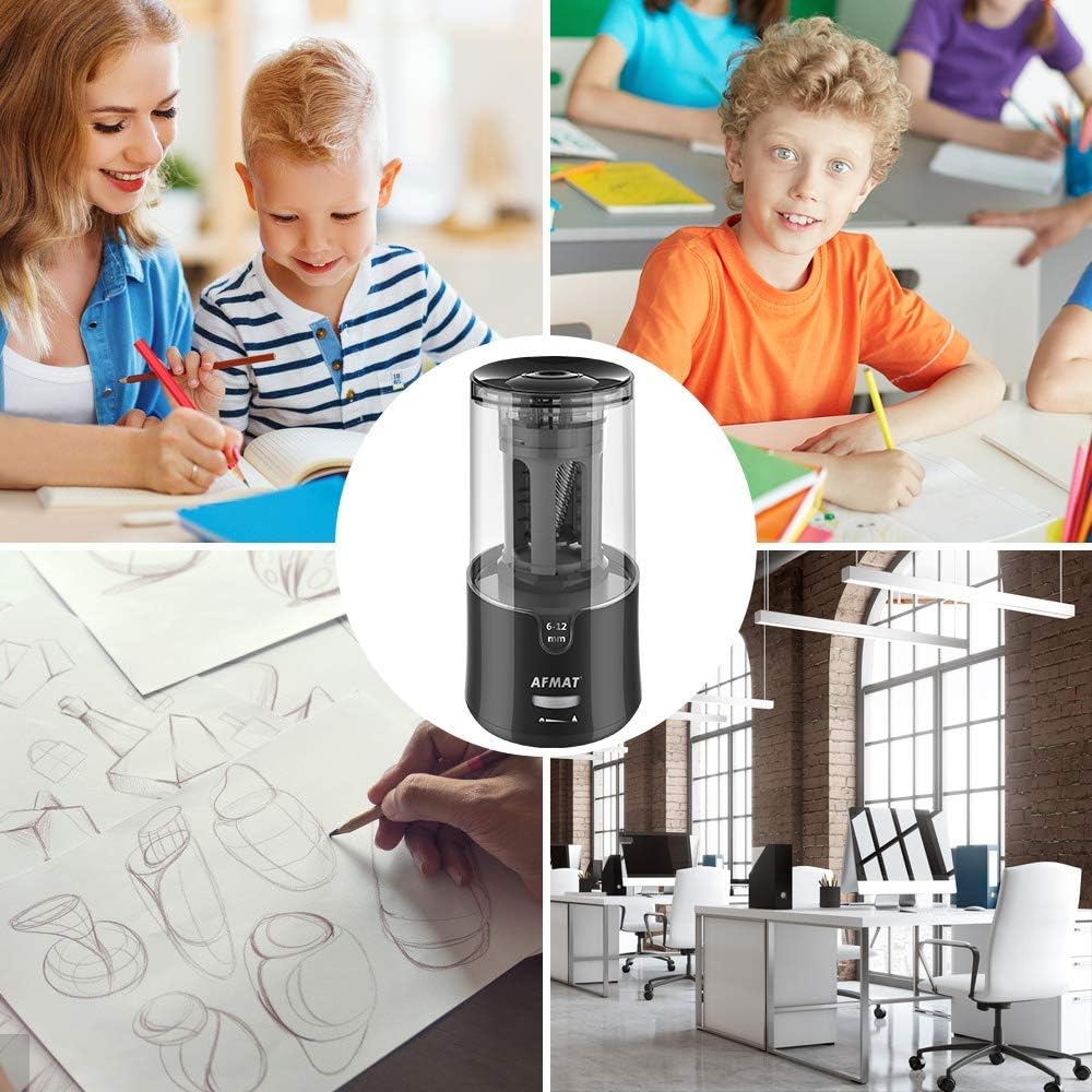 AFMAT Electric Pencil Sharpener, Auto Stop, Super Sharp & Fast, Electric Pencil Sharpener Plug in for 6-12mm No.2/Colored Pencils/Office/Home PS94