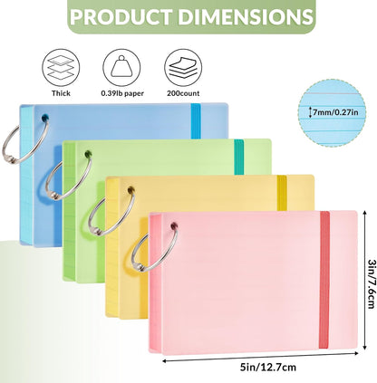 NEEWAY Heavy Weight Colored Ruled Index Cards 3x5, 200 Count Flash Cards with Rings and Cover, Lined Note Cards for Home, Office