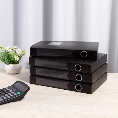 HUA JIE A4 Storage File Boxes Plastic Archives Cases with Lid, File Folder Organizer Document Filing Box for office,31×7.5×23.5 cm, Black(Pack of 4)