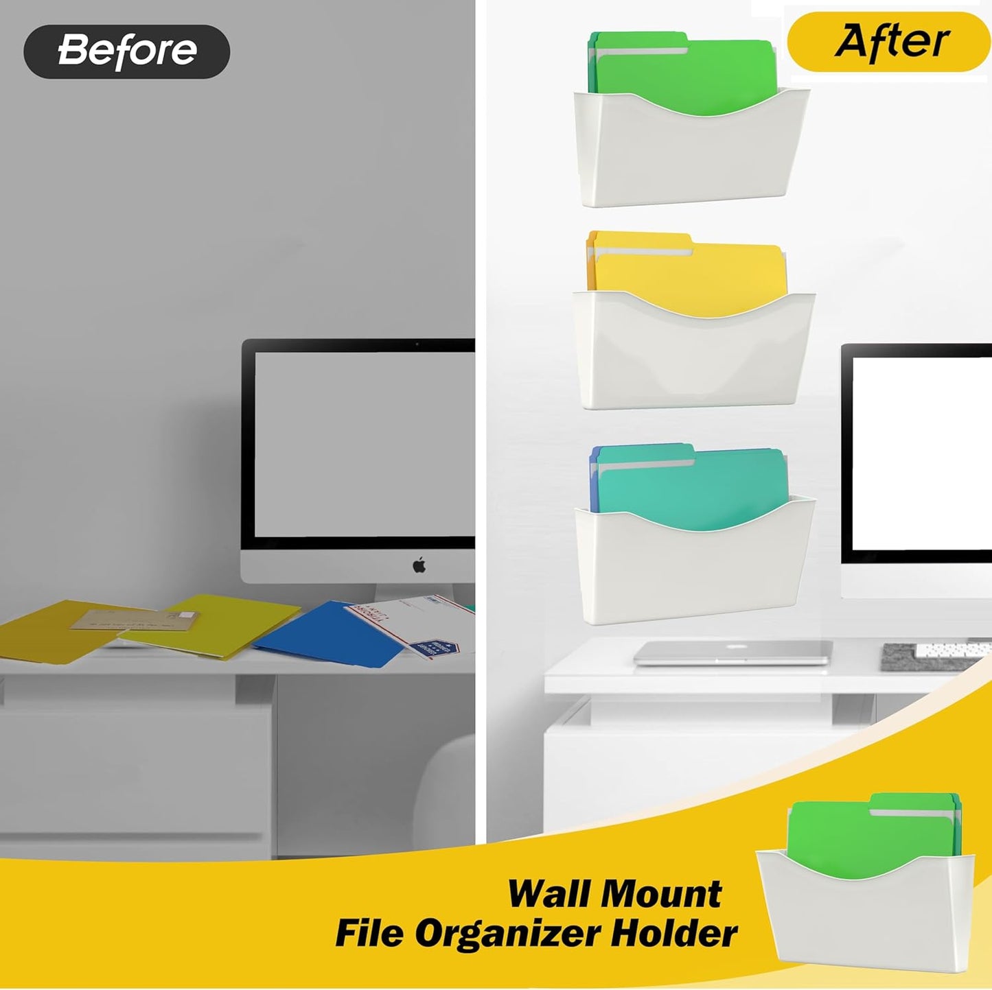 Kuntine.B 3 Pack Clear Single Pocket File Holder Hanging Wall Organizer, Wall Mount Mails Magazines Organizer for Office and Home