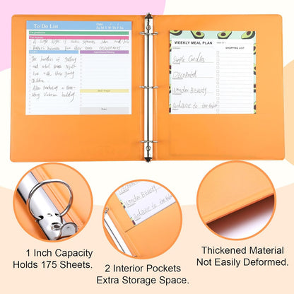 3 Ring Binder - 6 Pack, 1 Inch Binder with 2 Interior Pockets & Clear View Overlay, Large Capacity, Round Ring Binders for Office Supplies, School & Home (6 Colors)