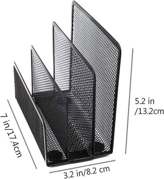 VANRA Small Letter Sorter Desktop File Holder Organizer Metal Mesh with 3 Vertical Upright Compartments (Black)