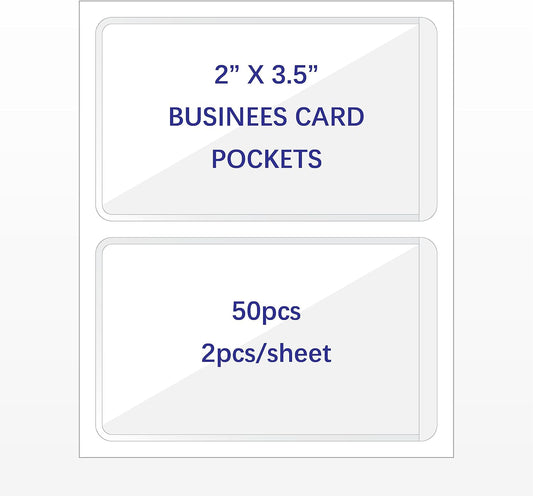 Clear Adhesive 3" x 5" Index Card Pockets With Top Open Loading, 50 Pack, Plastic Labels Holders for Storage Bins and Library, Ideal for Organizing and Protecting Your Cards