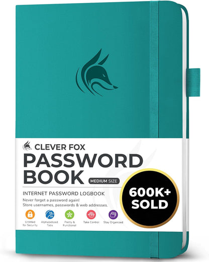 Clever Fox Password Book with alphabetical tabs. Internet Address Organizer Logbook. Small Pocket Password Keeper for Website Logins (Orange)
