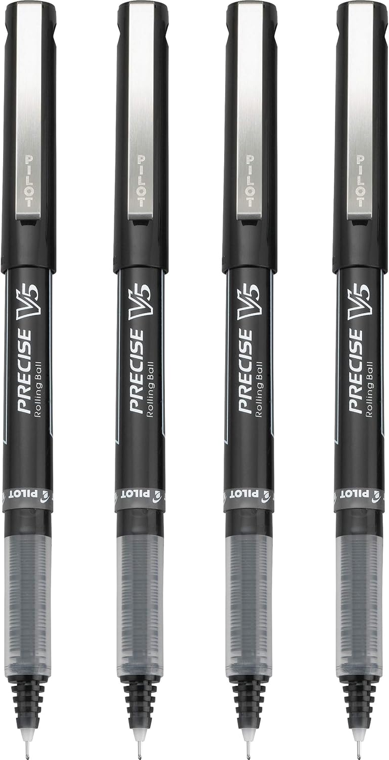 PILOT Precise V7 Stick Liquid Ink Rolling Ball Stick Pens, Fine Point (0.7mm) Black Ink, 4-Pack (26003)
