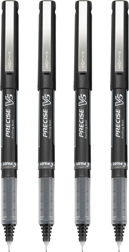 PILOT Precise V7 Stick Liquid Ink Rolling Ball Stick Pens, Fine Point (0.7mm) Black Ink, 4-Pack (26003)
