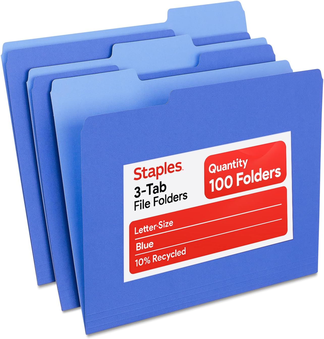 Staples File Folders, Letter Size, 1/3‑Cut Tabs, Purple, Durable 10.5‑Point Paper Stock, 100/Pack