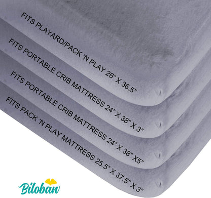 Pack and Play Sheets and Waterproof Pack n Play Mattress Protector Pad Cover 4 Pack Set, Ultra Soft Pack n Play Mattresses Sheets Compatible with Graco Pack n Play, Grey&Navy