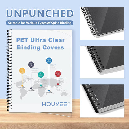 HOUYEE 100 Pack Ultra Clear Binding Presentation Covers, Clear Report Covers, Polythylene Terephthalate,8 Mil,8-1/2 x 11 Inches, Letter Size