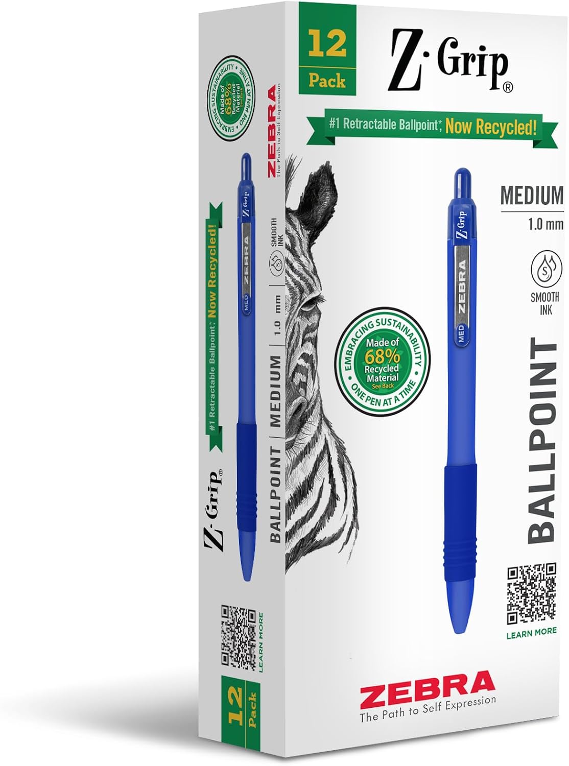 Zebra Pen Z-Grip Retractable Ballpoint Pen, Smooth-Flowing Black Ink, 1.0mm Medium Point, School & Office Supplies, Ideal for Note-Taking, Journal and Planner Use, 18-Pack (22218)
