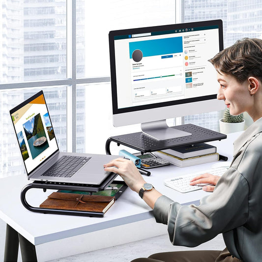 HUANUO Monitor Riser for Desk, Desk Organizer,Laptop Shelf w/Vented for Screen, Computer Stand for PC, Printer, for Home & Office
