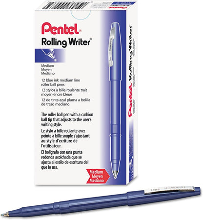 Pentel Rolling Writer Pen, 0.8 Millimeter Cushion Ball Tip, Black Ink, Box of 12 (R100-A)