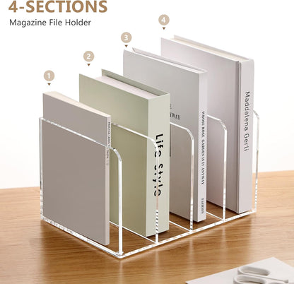 SANRUI 2-Pack Acrylic Magazine File Holder Desk Organizer Magazine Rack, Clear, Vertical File Sorter Holders, 9.45" D x 3.54" W x 10.24" H