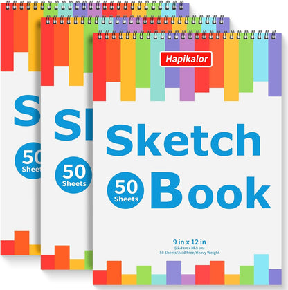 9" x 12" Sketch Book, 2-Pack 50 Sheets Spiral Bound Art Sketchbook, Acid Free Artist Drawing Book Paper, Art Supplies for Adults Kids, Craft Activities, Sketch Paper for Drawing Coloring Sketching