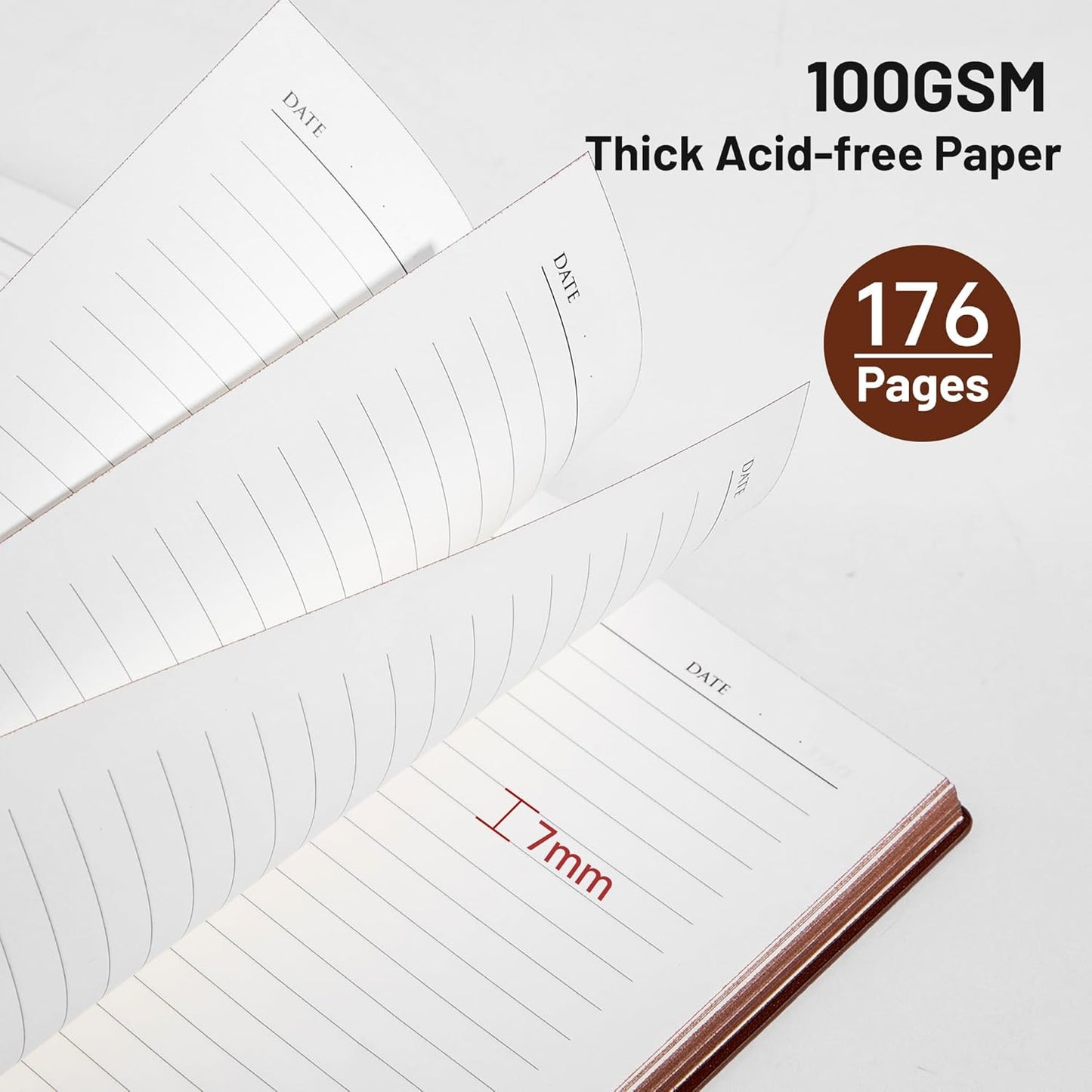 CAGIE Lined Journal Notebook for Men & Women,176 Pages A5 Medium Size, Softcover Leather Journals for Writing, College Ruled Notebook for Work & School, 100 GSM Thick Paper (5.7'' x 8.3'') (Burgundy)
