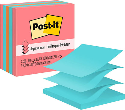 Post-it Pop-up Notes, 5 Sticky Note Pads, 3 x 3 in., School Supplies, Office Products, Accordion Sticky Notes Work with Pop-Up Note Dispenser, Assorted Brights