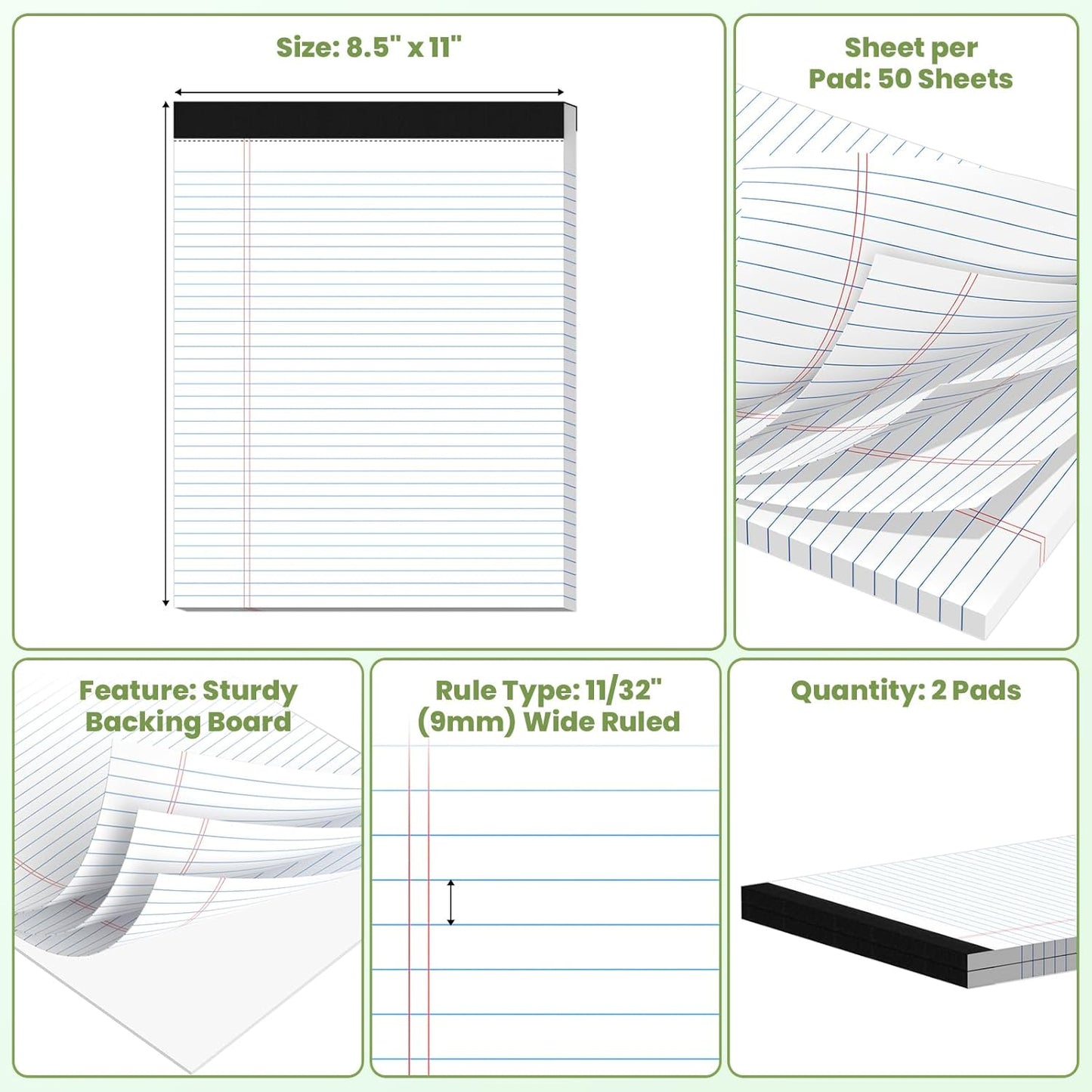 24 Pack Legal Pads 8.5" x 11", Wide Ruled Writing Notepads, 50 Sheets/Pad, Perforated Pages, 1200 Sheets Lined Paper for School Office Supplies