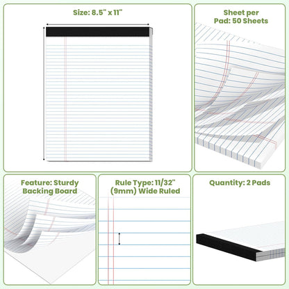 24 Pack Legal Pads 8.5" x 11", Wide Ruled Writing Notepads, 50 Sheets/Pad, Perforated Pages, 1200 Sheets Lined Paper for School Office Supplies