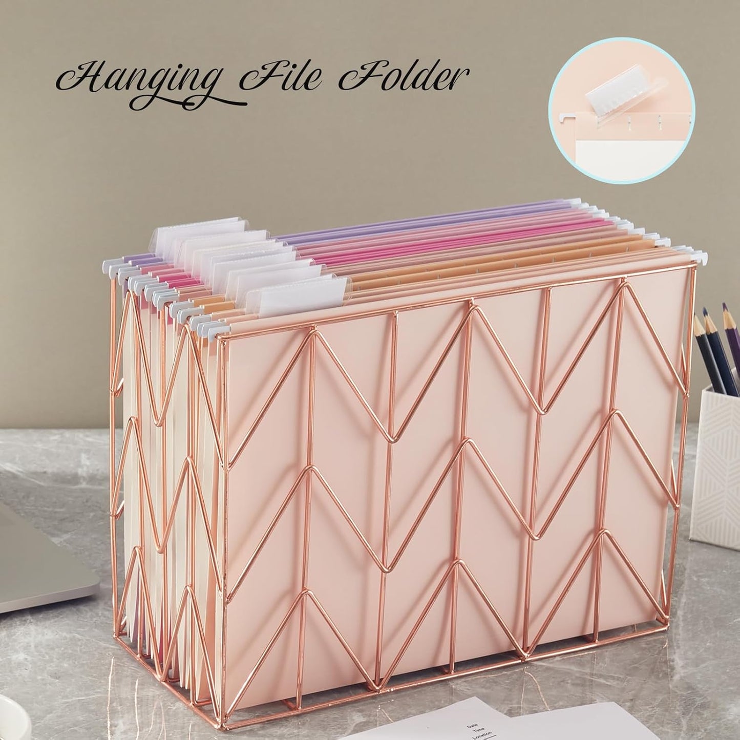 6 Pack Hanging Folder File Cabinet Organizer Letter Size 1/5 Cut Adjustable Label Decoration Home Office School Classroom, Green
