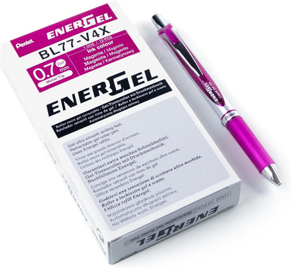 Pentel EnerGel RTX Retractable Liquid Gel Pen, (0.7mm) Medium Line, Metal Tip, Black Ink, Box of 12 (BL77-A)