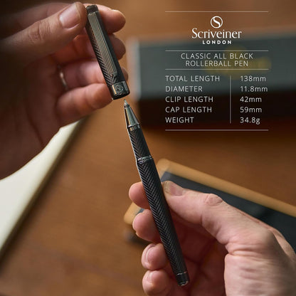 Scriveiner Midnight Blue Rollerball Pen - Stunning Blue Lacquer Luxury Pen, Chrome Finish, Schmidt Ink Refills, Men & Women, Professional, Executive Office, Nice Pen